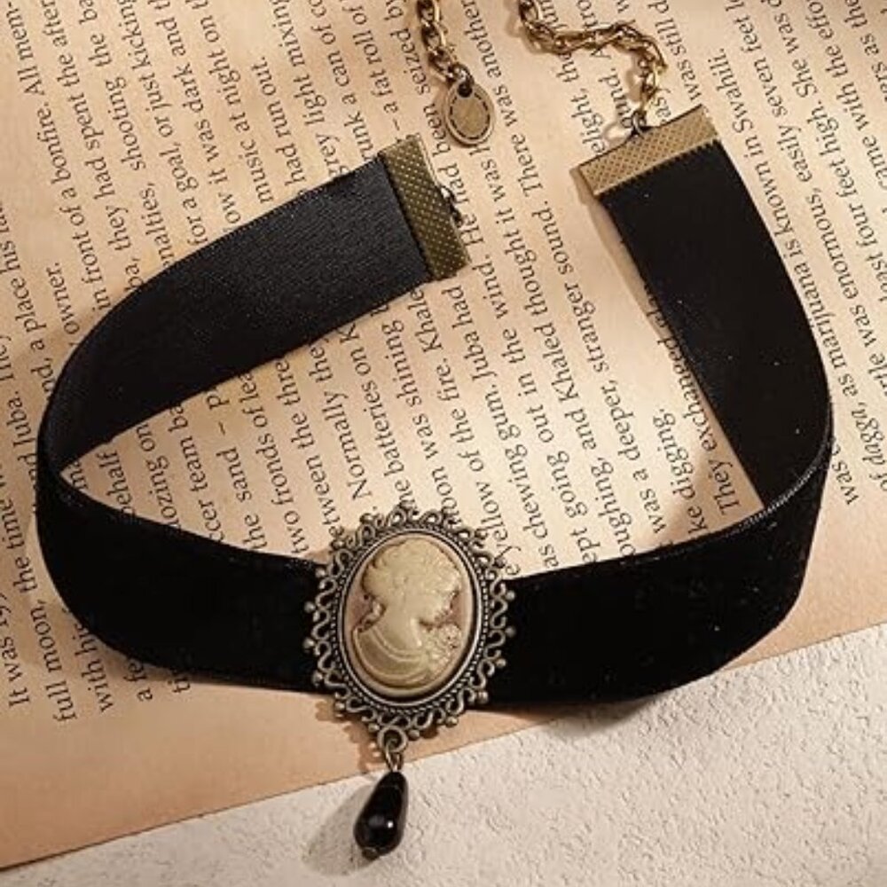 Gothic Black Cameo Victorian Choker Necklace Brand New‎